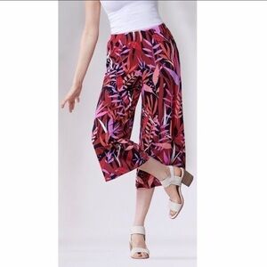Bob Mackie Wide Leg Crop Pants Tropical Paradise Print Size XS NWOT